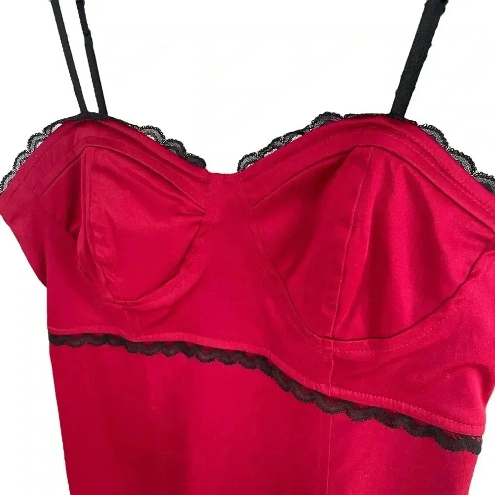 Vintage Y2K Red Black Lace Bodycon Dress - Picture 2 of 6